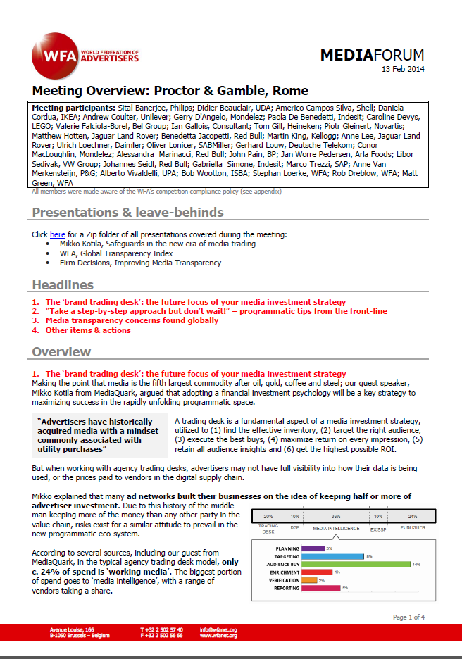 Media Forum Meeting Overview Rome February 2014 World Federation
